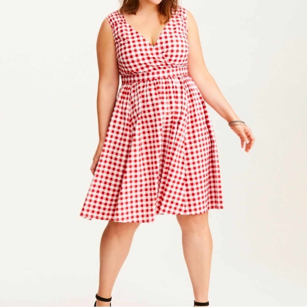 RETRO CHIC by TORRID RED PLAID GINGHAM CHECK PINUP SWING SKATER DRESS! 26 4 4X